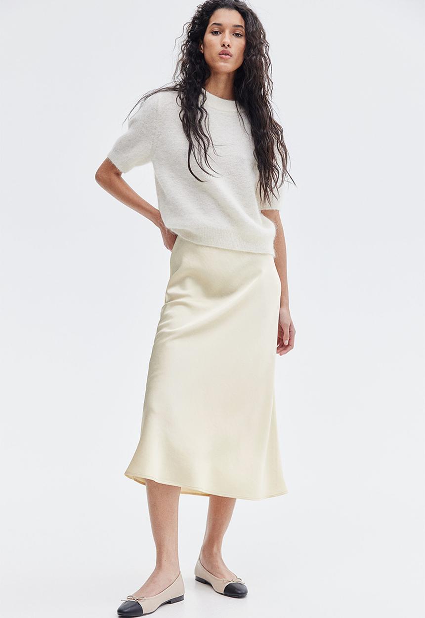 H&M - Midi skirt - pale yellow