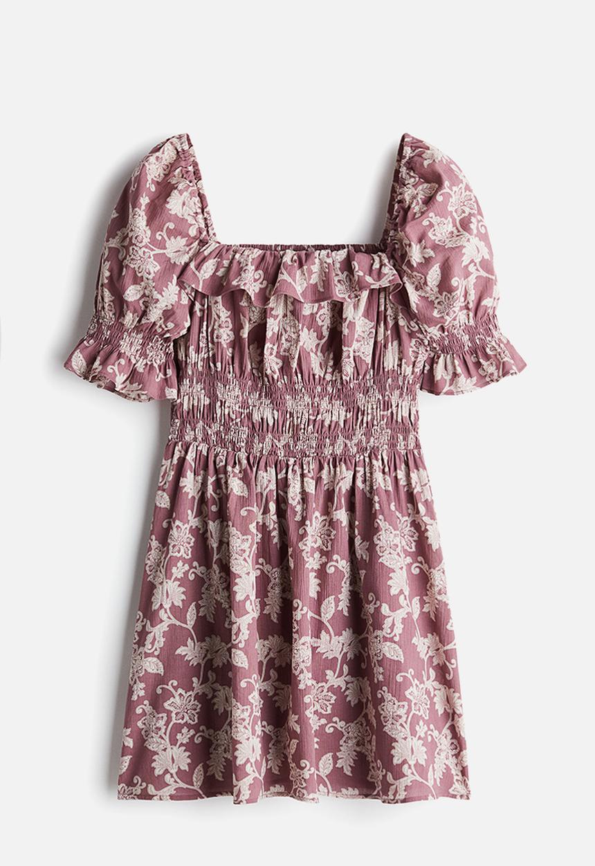 H&M - Frill-trimmed crêpe dress -  old rose/floral 