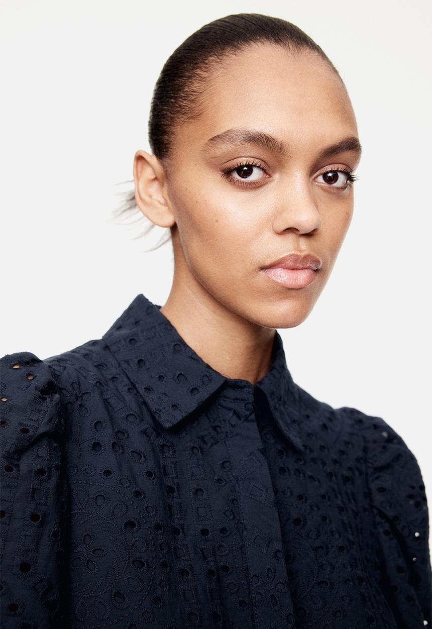 H&M - Broderie anglaise shirt dress - navy blue