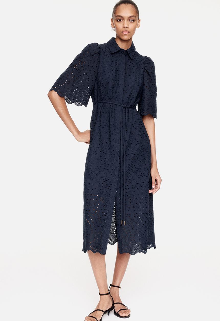 h&m navy blue lace dress Amanda Lace Trim Maxi Dress in Navy
