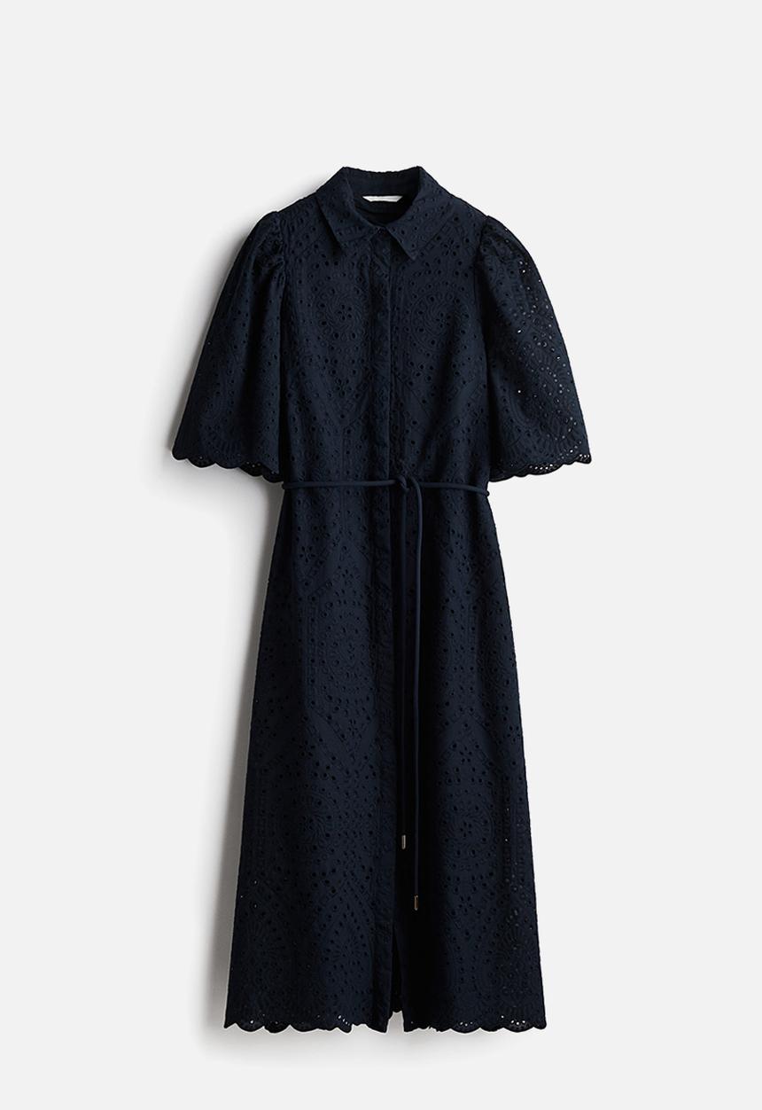 H&M - Broderie anglaise shirt dress - navy blue