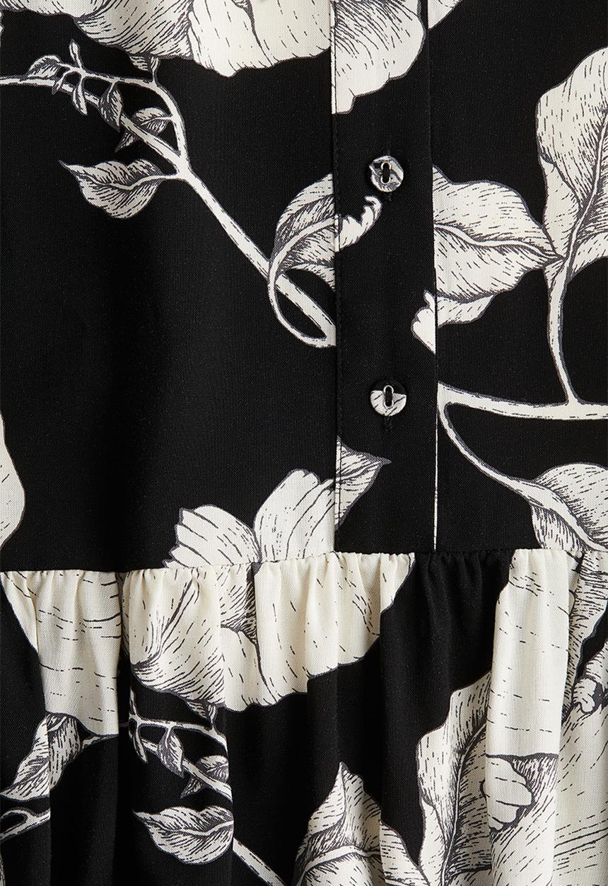 H&M - Patterned viscose dress - black/white floral