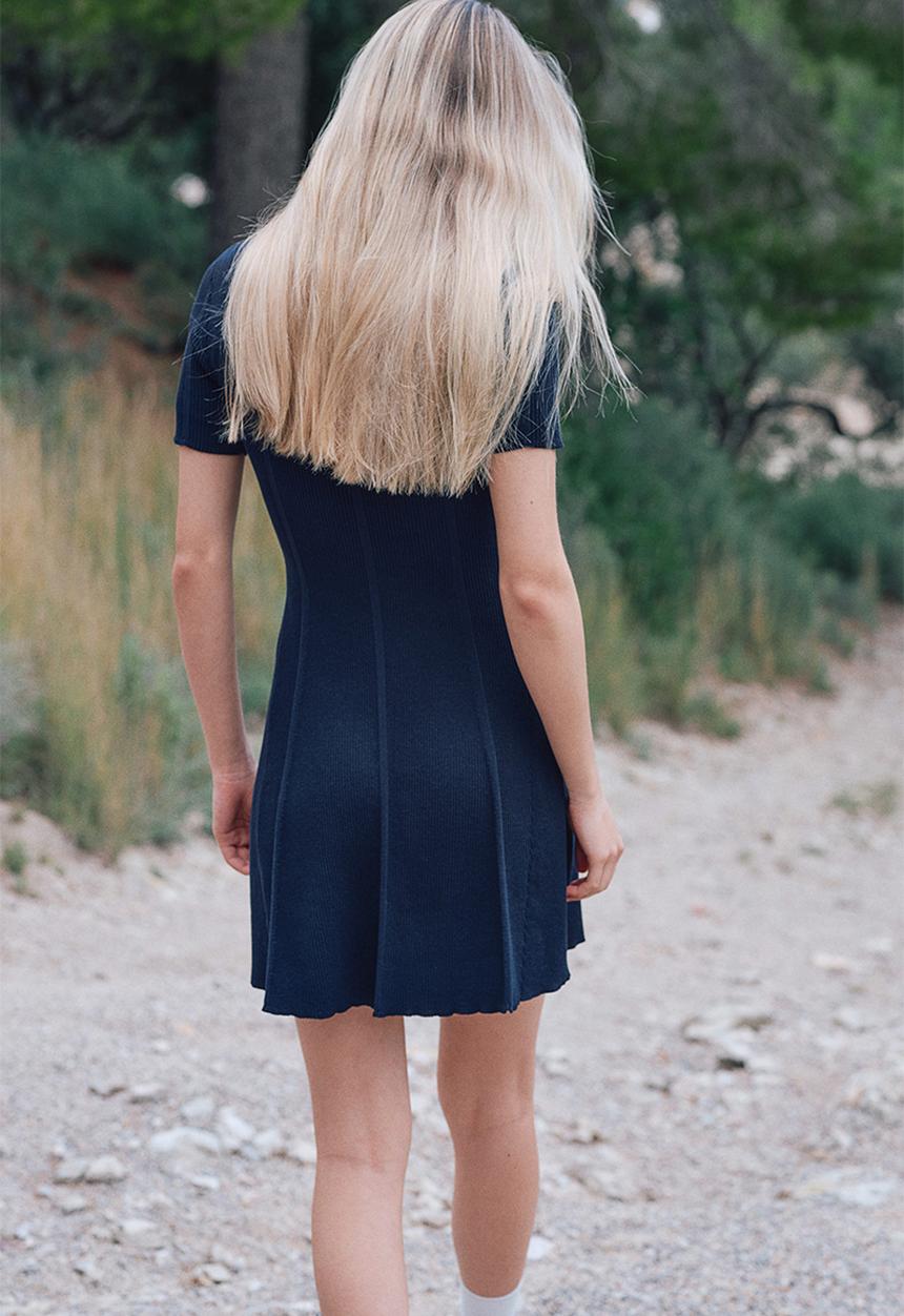 H&M - Rib-knit flared-skirt dress - navy blue