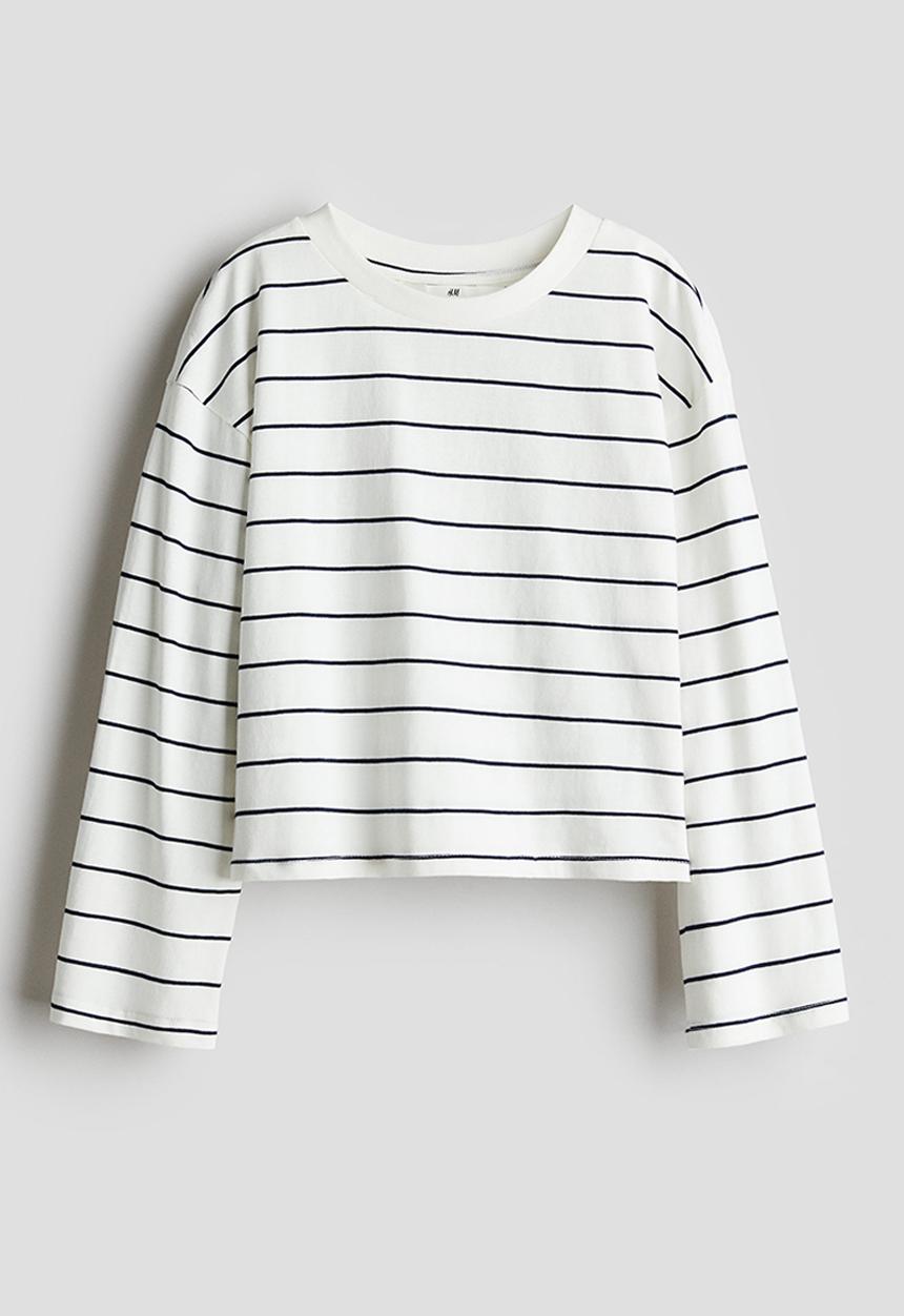 H&M - Long-sleeved cotton jersey top - white & blue striped