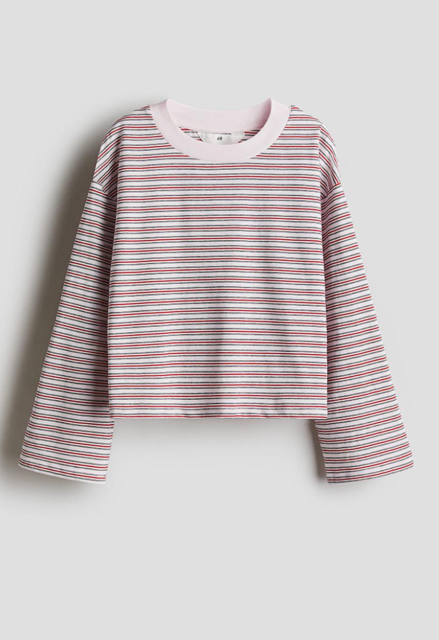 H&M - Long-sleeved cotton jersey top - light pink striped