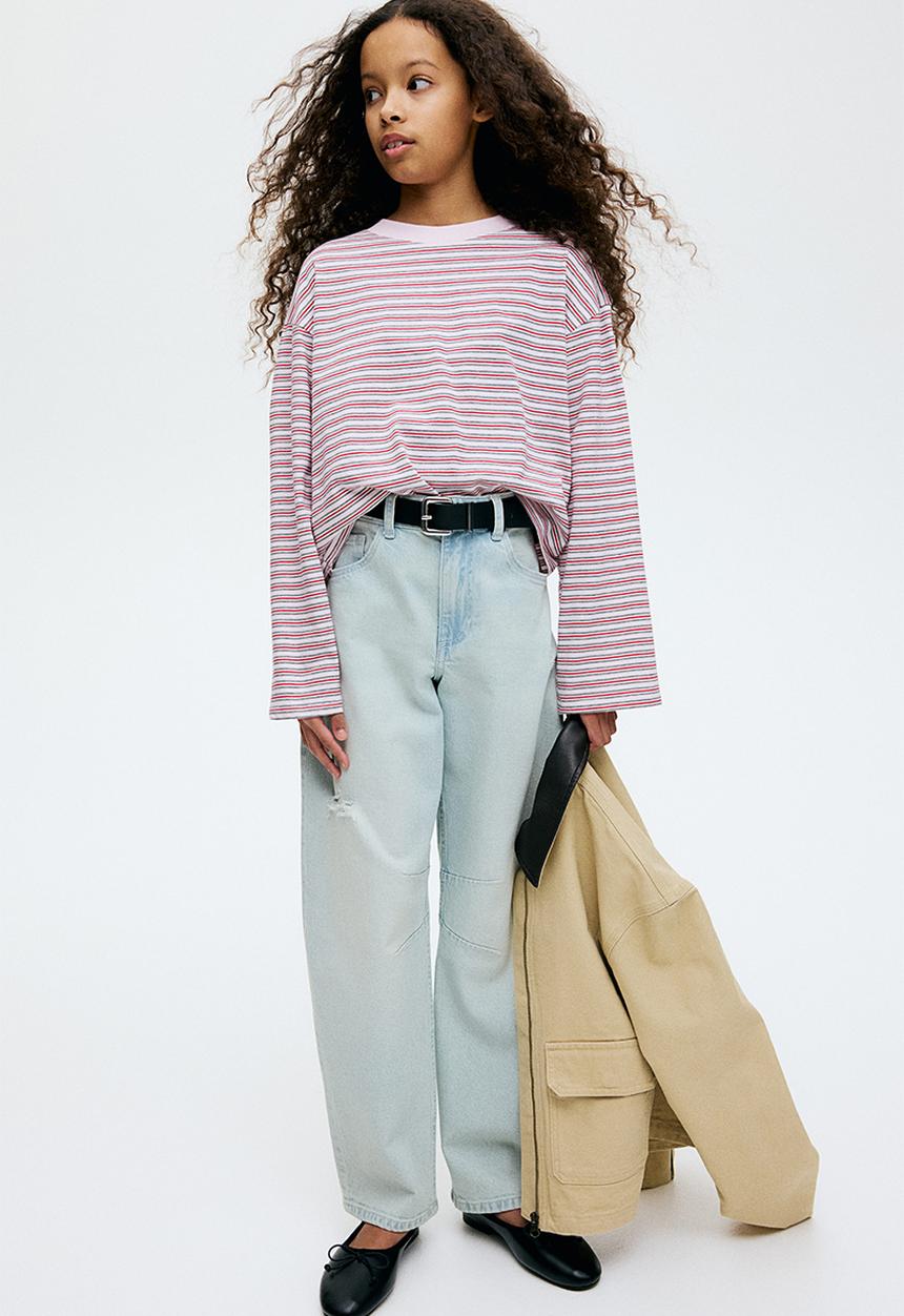 H&M - Long-sleeved cotton jersey top - light pink striped