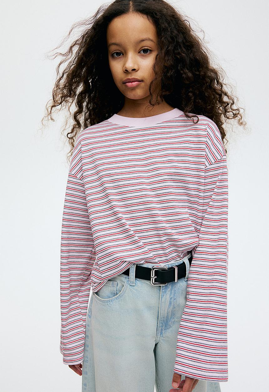 H&M - Long-sleeved cotton jersey top - light pink striped