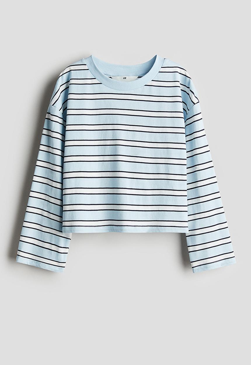 H&M - Long-sleeved cotton jersey top - light blue striped