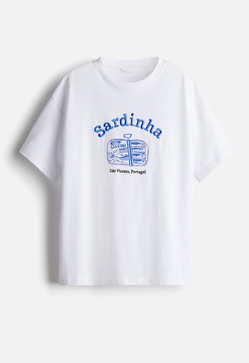 H&M - Oversized T-shirt - white/sardinha