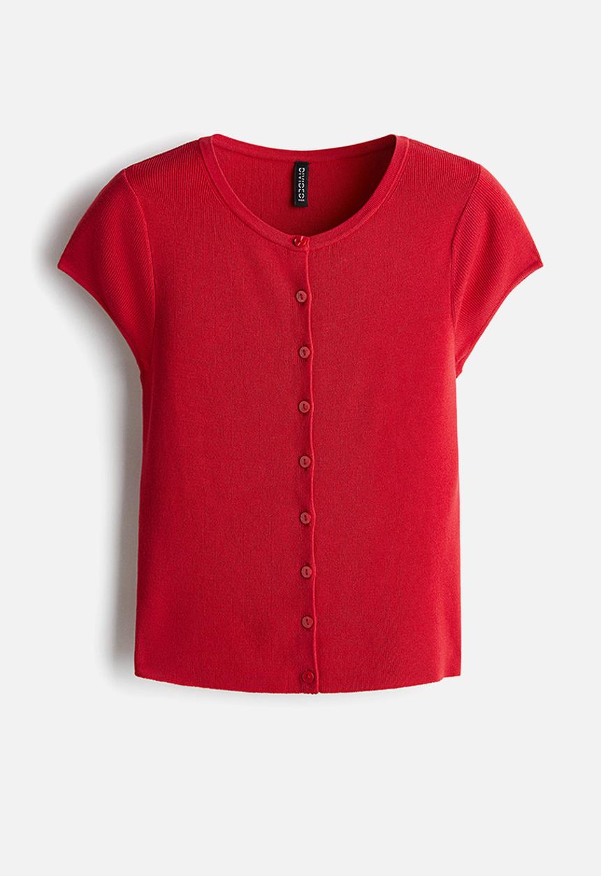 H&M - Short-sleeved fine-knit cardigan - red