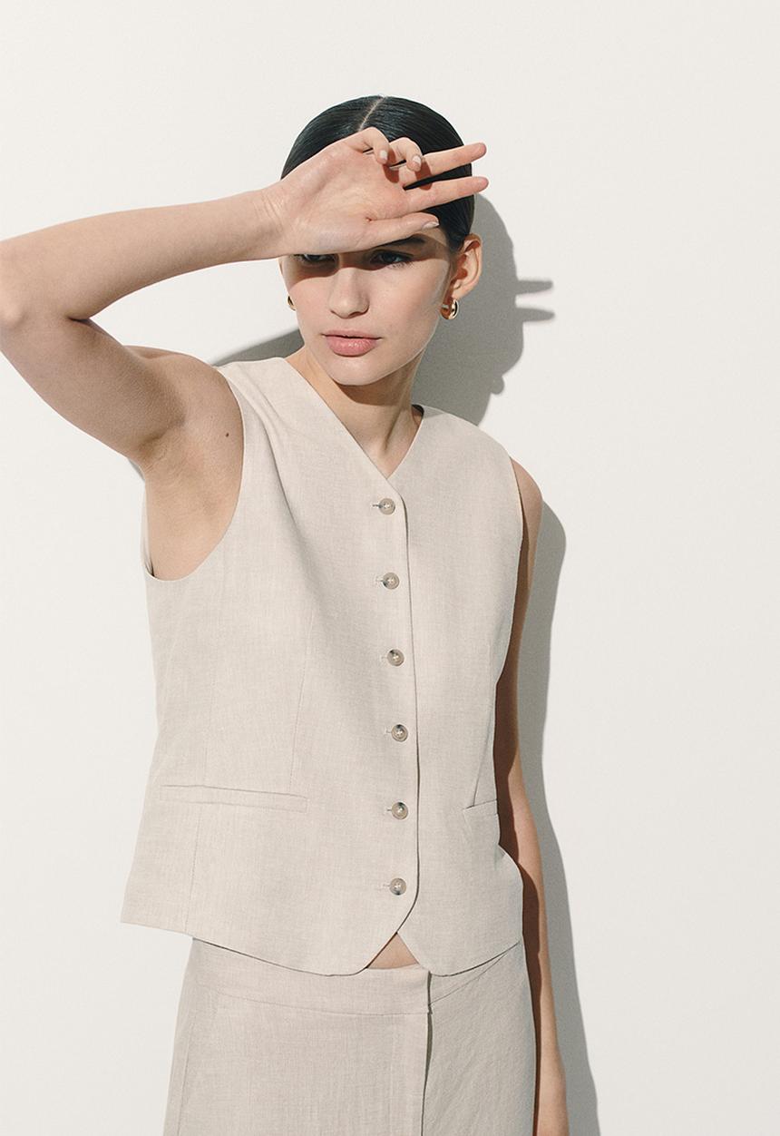 Linen-blend suit waistcoat - light beige - 1275503001