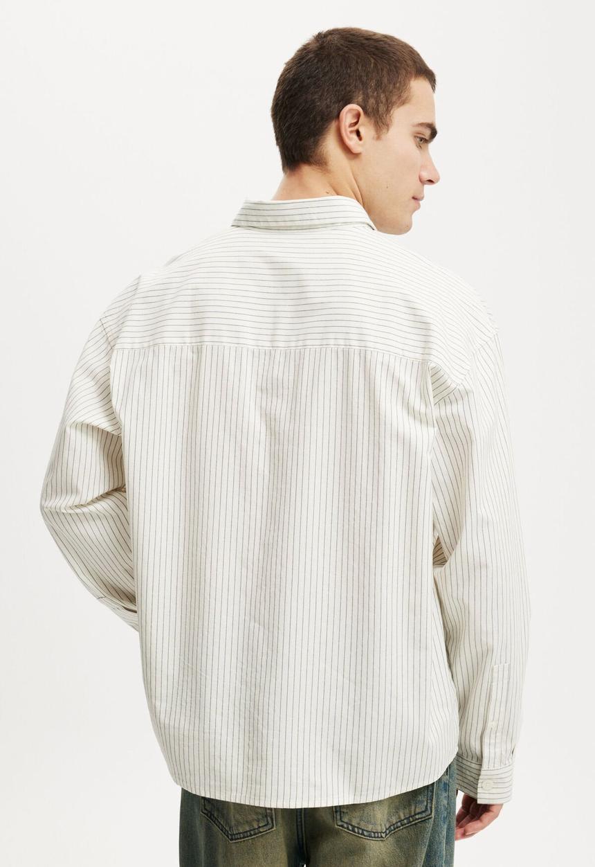 Cotton On - Hampton Long Sleeve Shirt - White Oxford Stripe