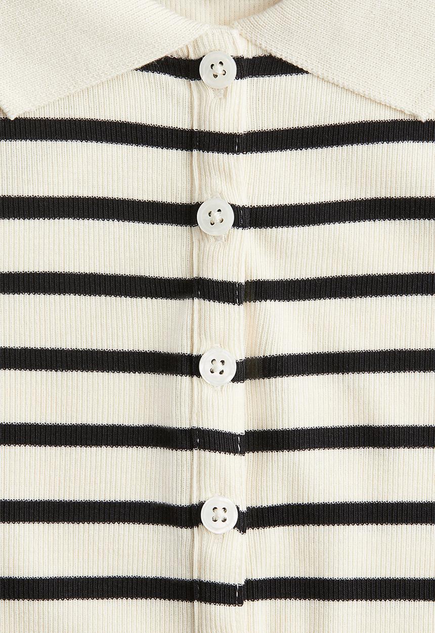H&M - Ribbed polo shirt - cream/striped