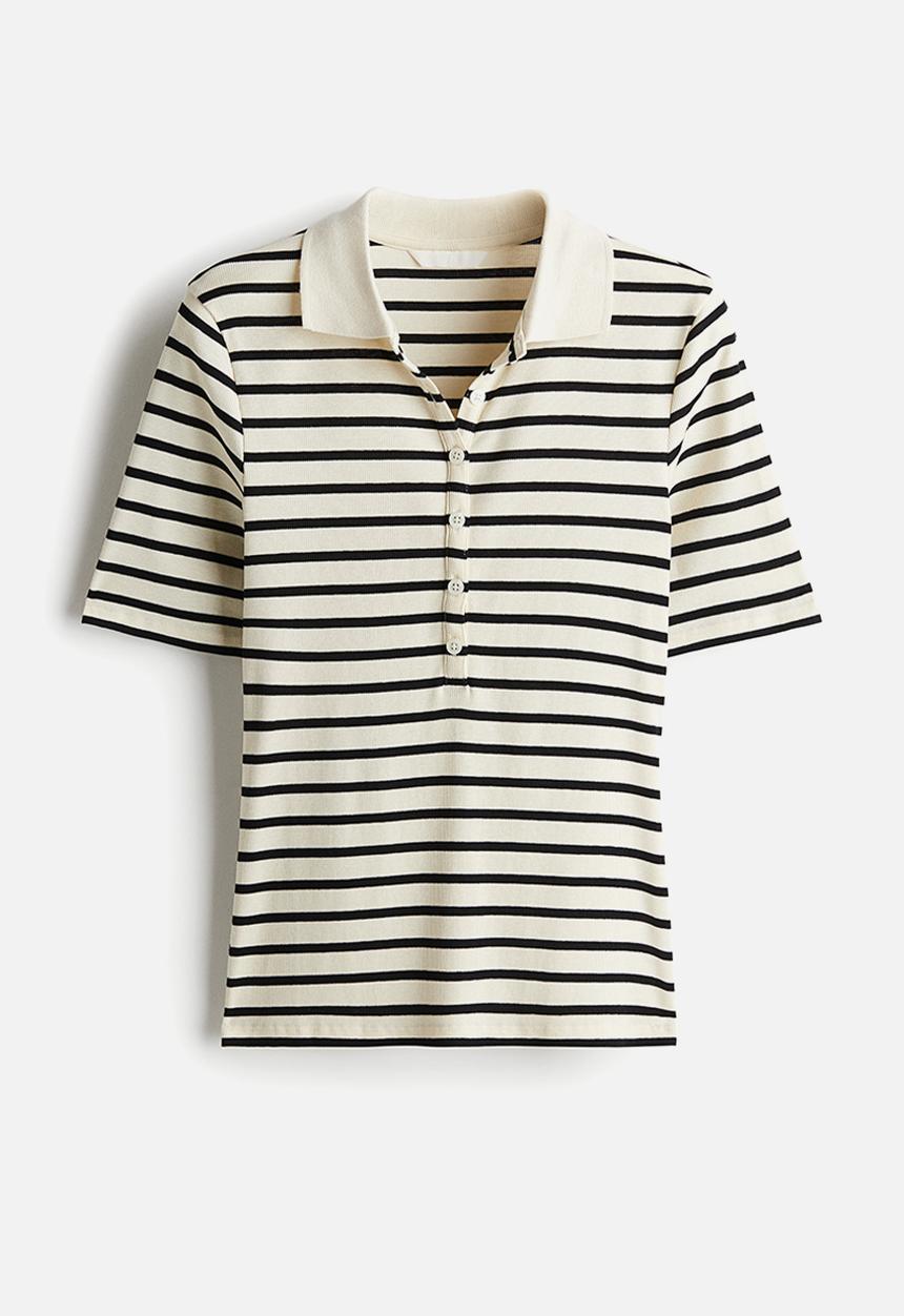 H&M - Ribbed polo shirt - cream/striped