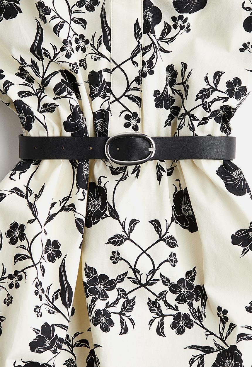 H&M - Belted bubble-hem dress - cream/floral