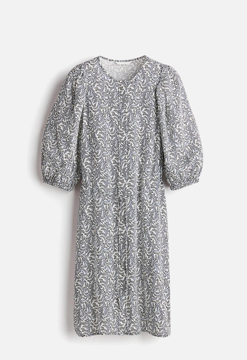 H&M - Tie-belt dress - white/blue patterned