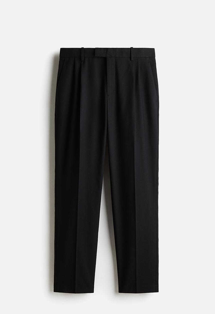 H&M - Regular fit tailored linen-blend trousers - black