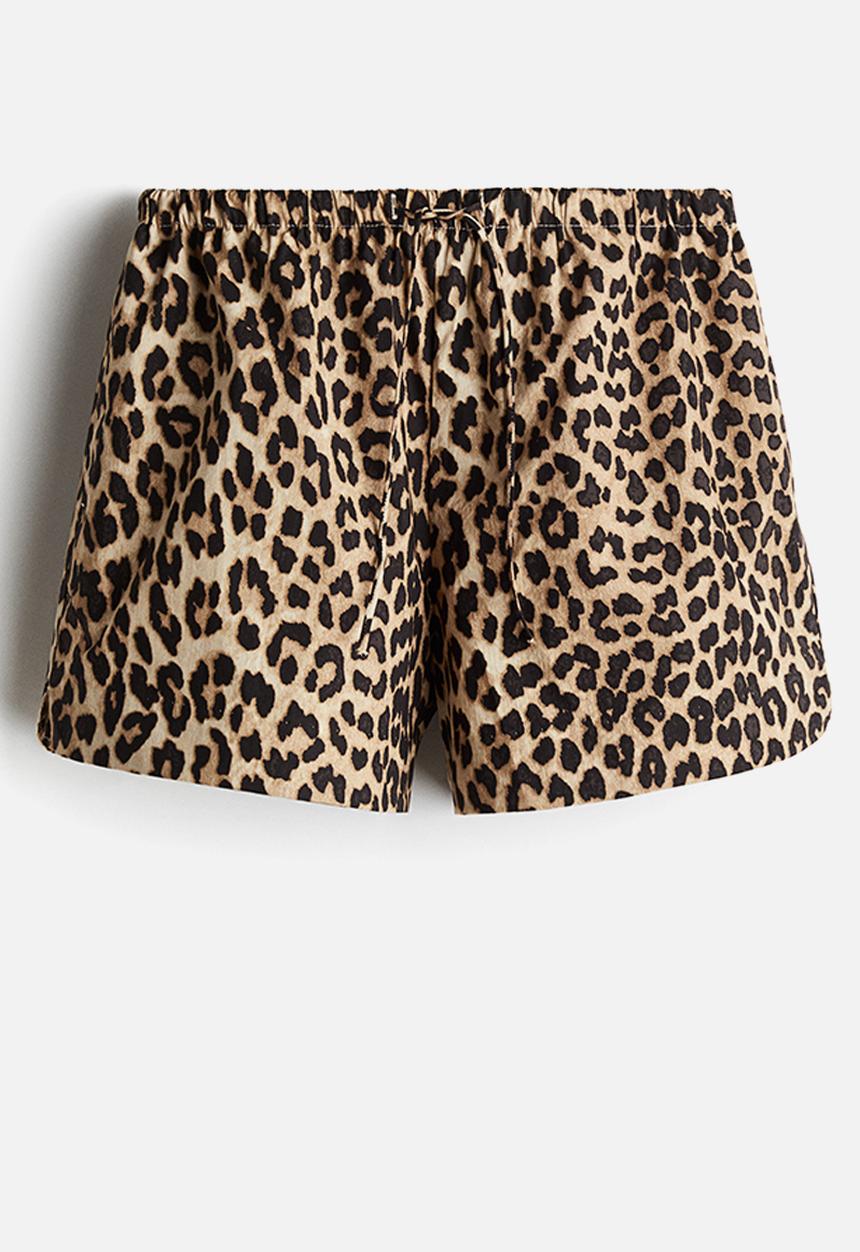 H&M - Cotton drawstring shorts - light beige & leopard print 