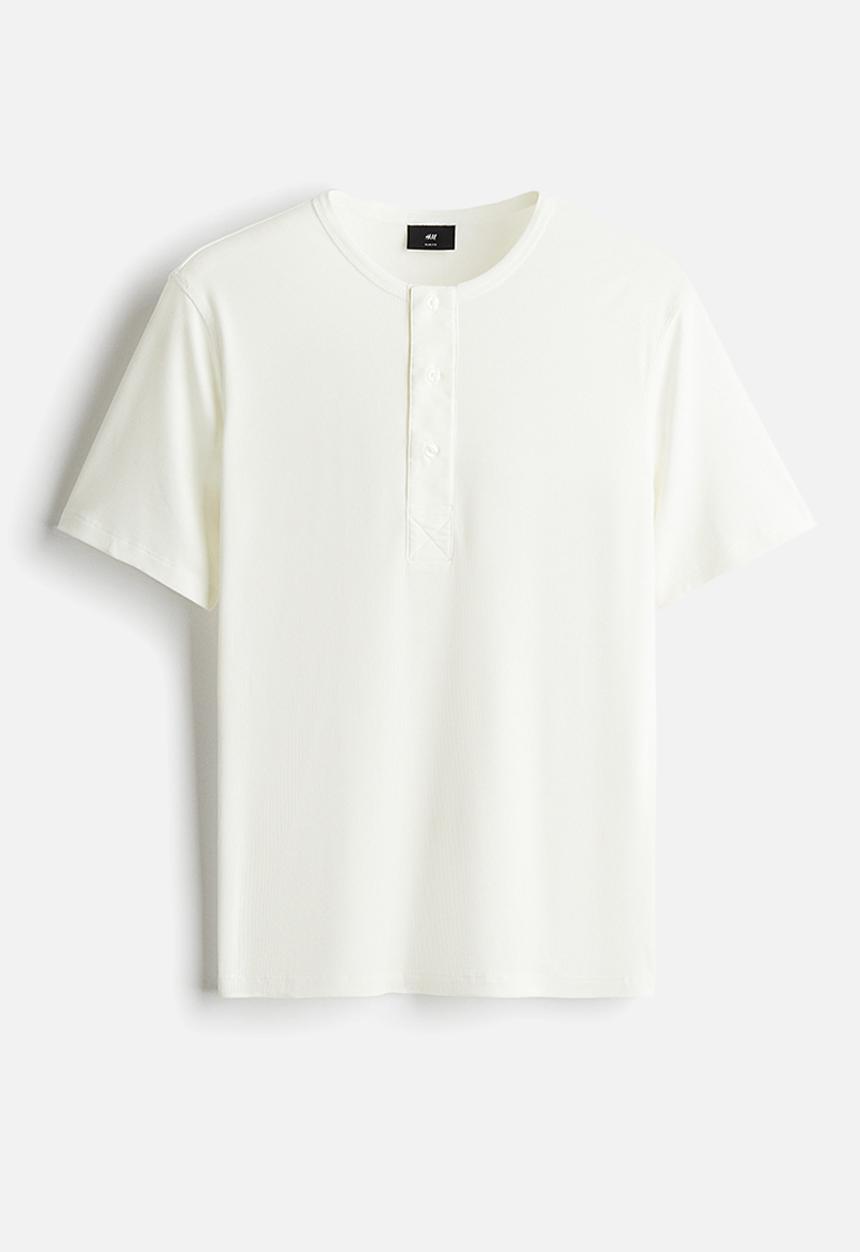 H&M - Slim fit ribbed t-shirt - cream