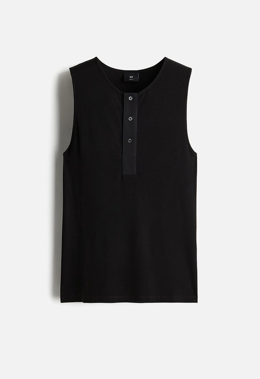 H&M - Slim fit ribbed vest top - black