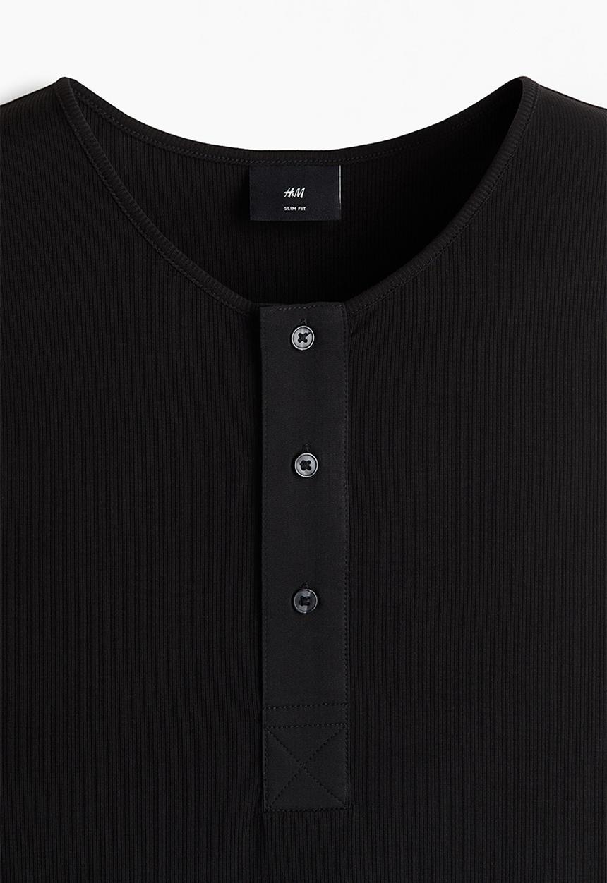 H&M - Slim fit ribbed vest top - black