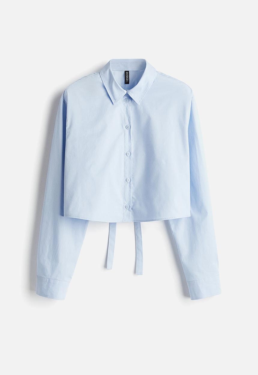 H&M - Cropped tie-detail shirt - light blue