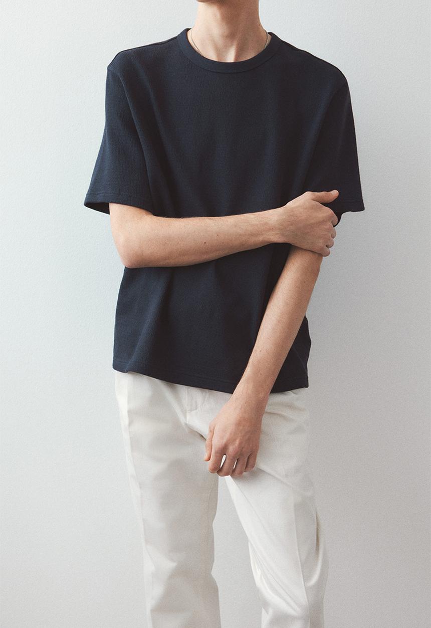 H&M - Regular fit waffled t-shirt - navy blue