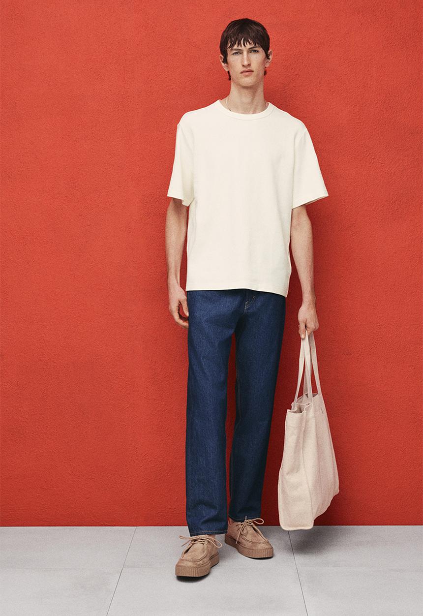 H&M - Regular fit waffled t-shirt - cream 
