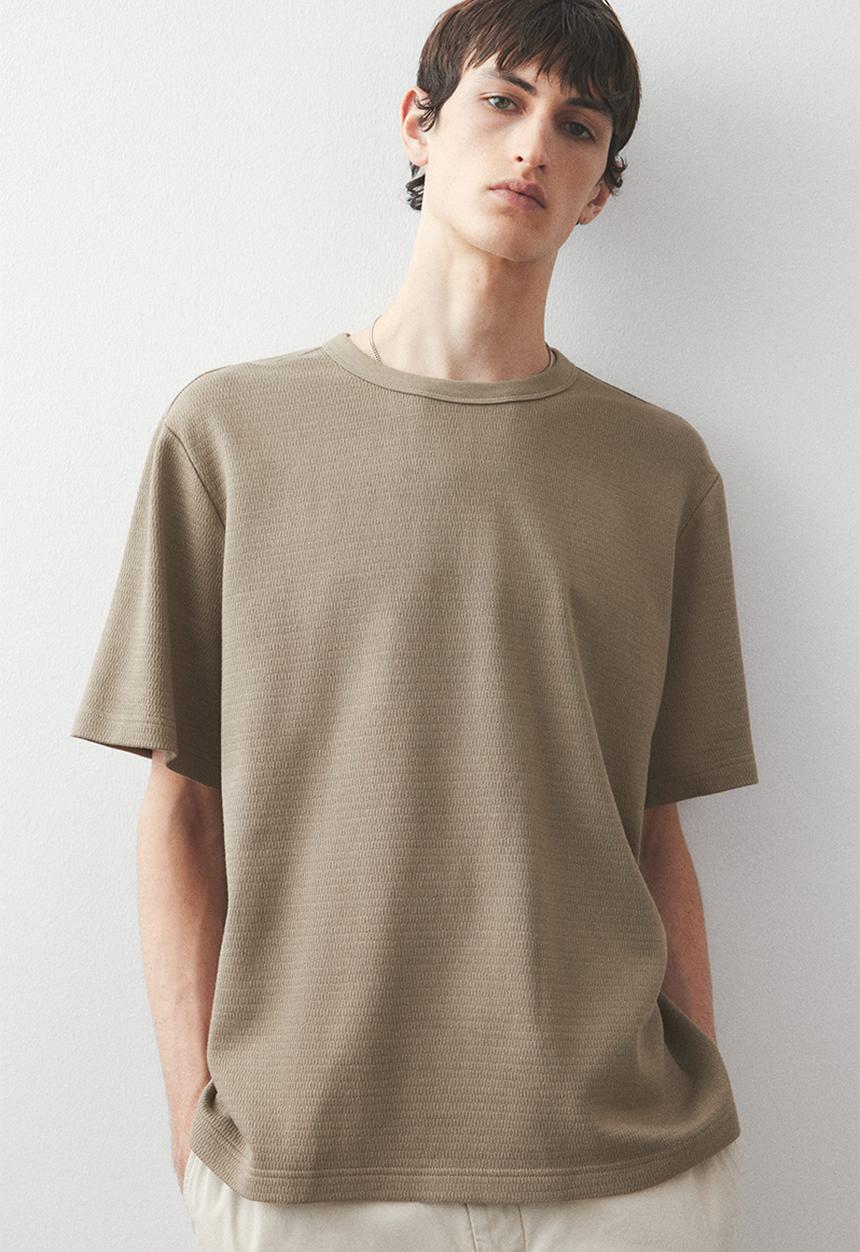 H&M - Regular fit waffled t-shirt - dark beige