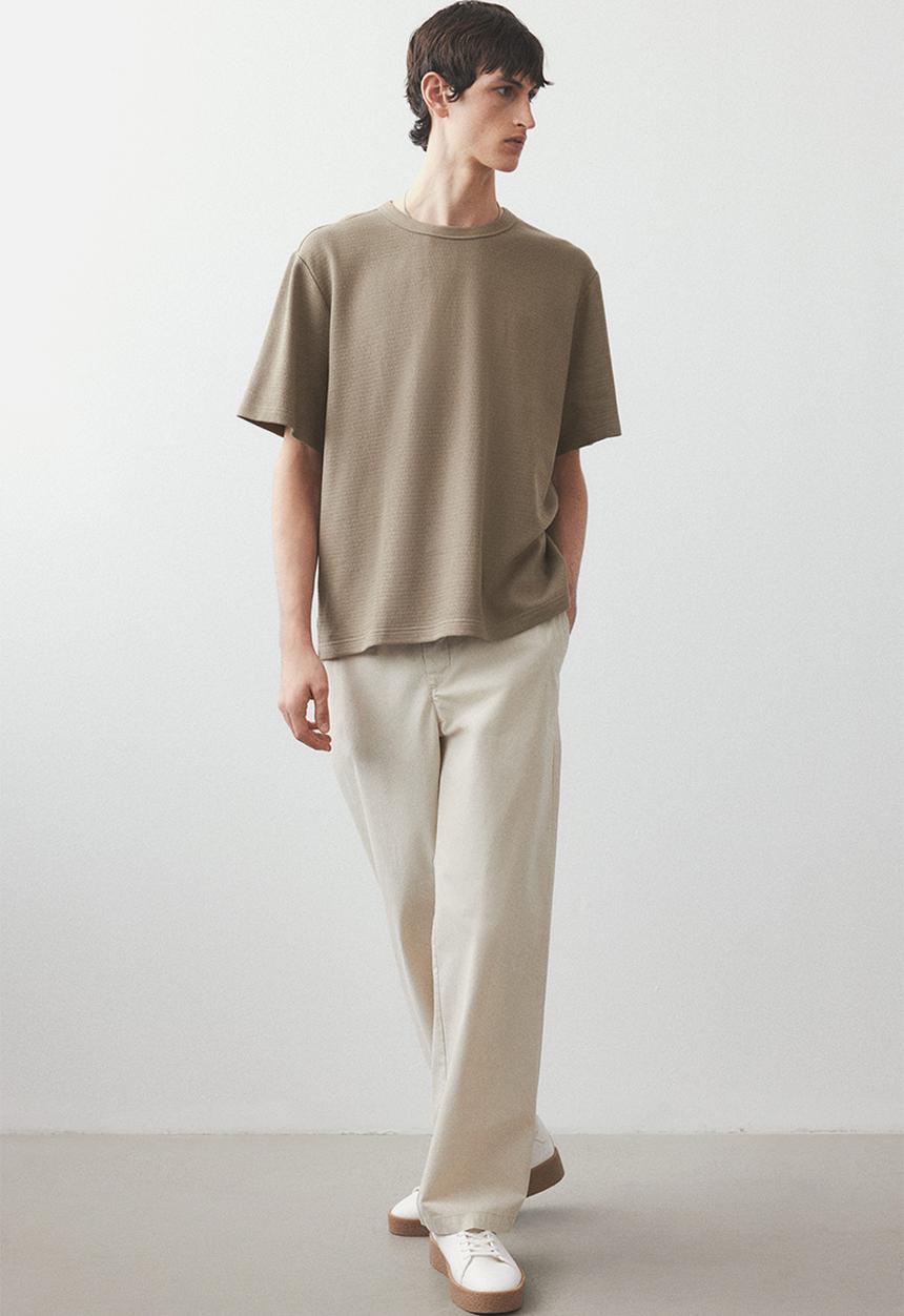H&M - Regular fit waffled t-shirt - dark beige