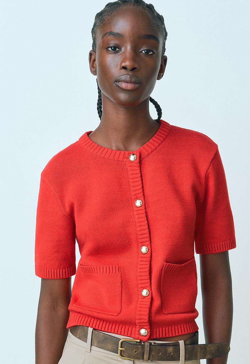 Short-sleeved cardigan - red - 1277540001