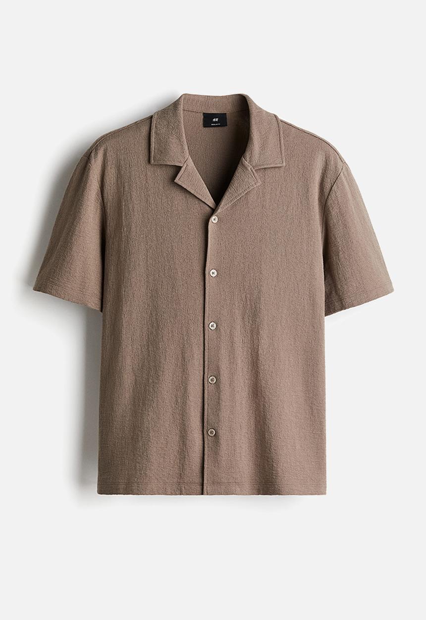 H&M - Regular fit jersey resort shirt - dark beige