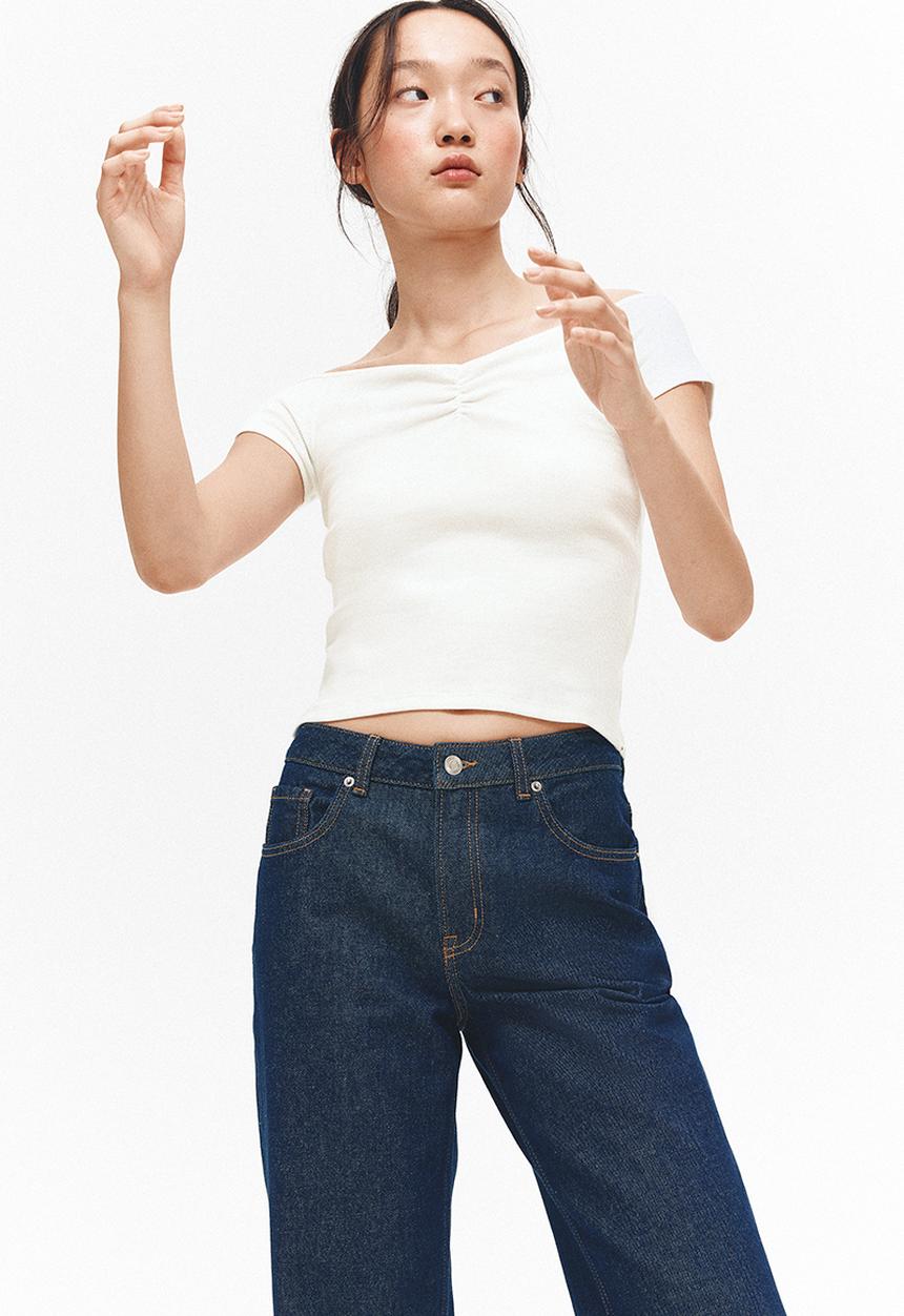 H&M - Ribbed boat-neck top - cream