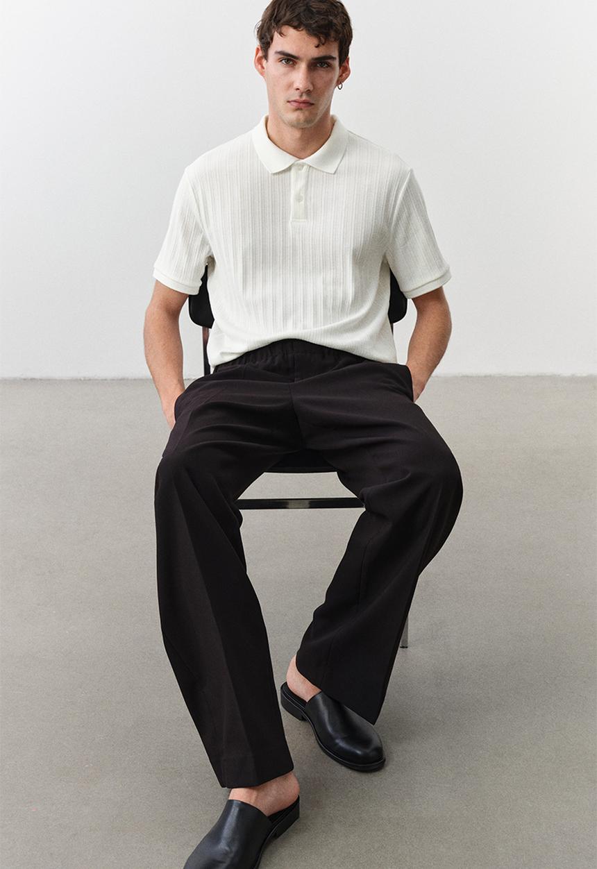 H&M - Slim fit textured jersey polo shirt - cream