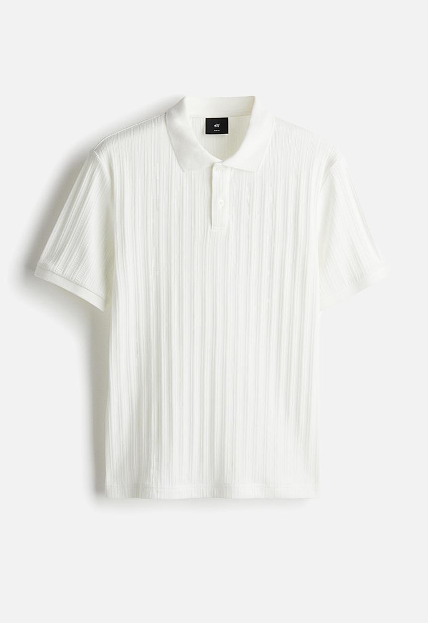 H&M - Slim fit textured jersey polo shirt - cream
