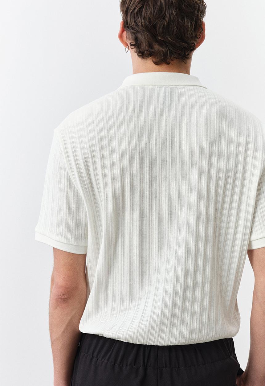 H&M - Slim fit textured jersey polo shirt - cream