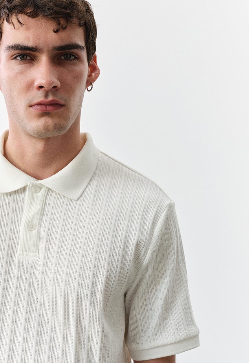 H&M - Slim fit textured jersey polo shirt - cream