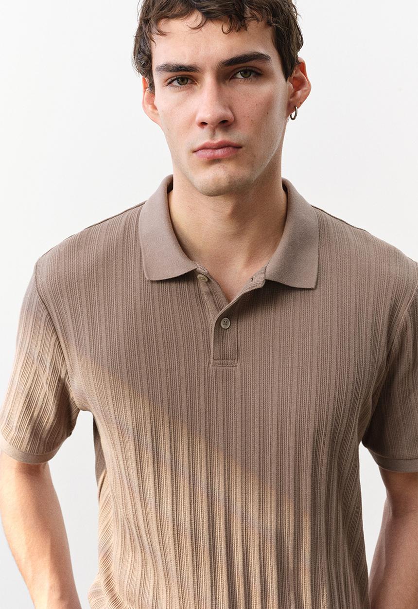 Slim fit textured jersey polo shirt - dark beige - 1276602002