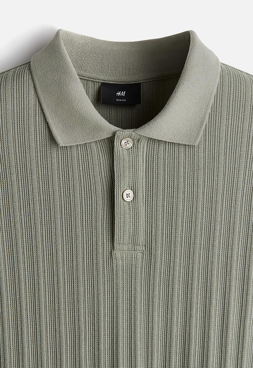 H&M - Slim fit textured jersey polo shirt - green