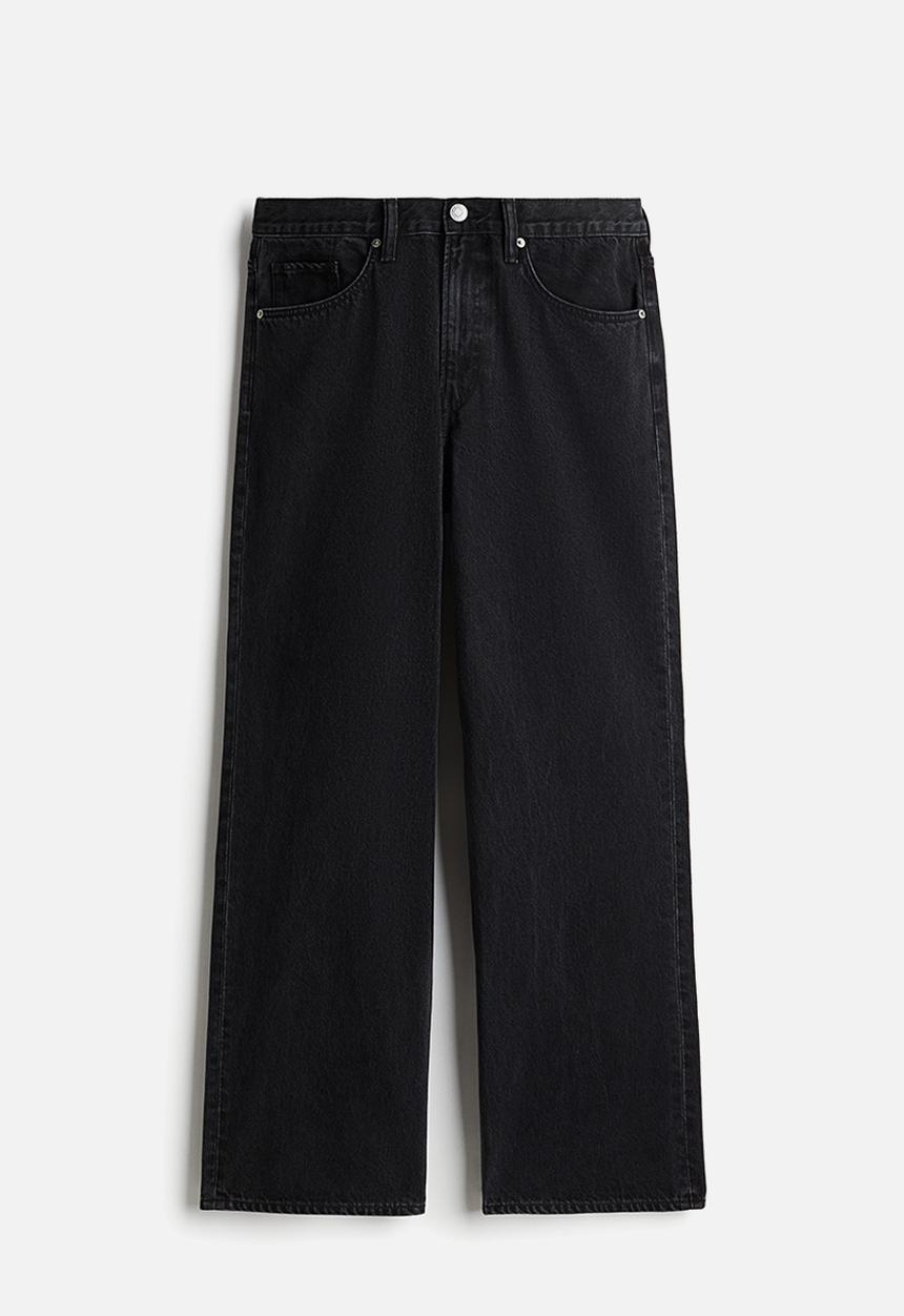 H&M - Loose straight high jeans - black