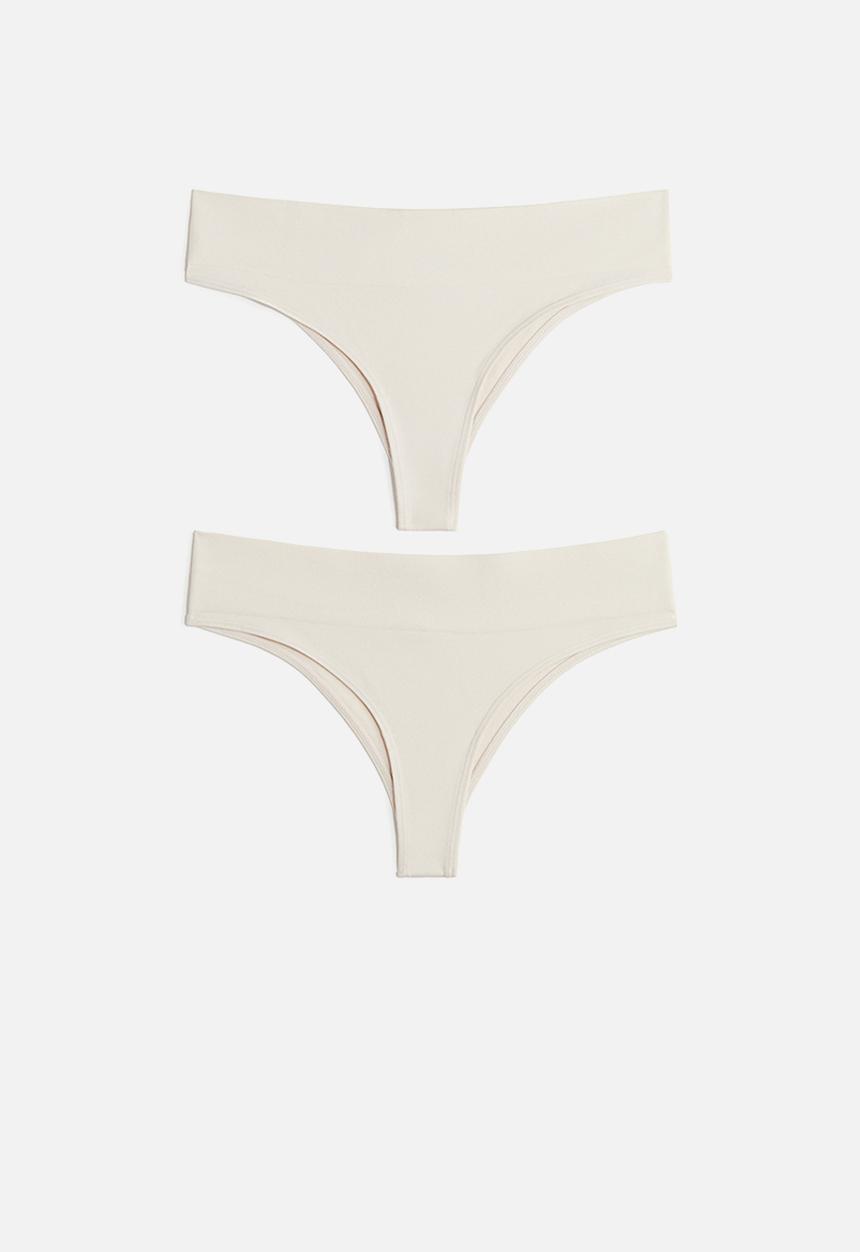 H&M - 2-Pack seamless brazilian briefs - pale beige 