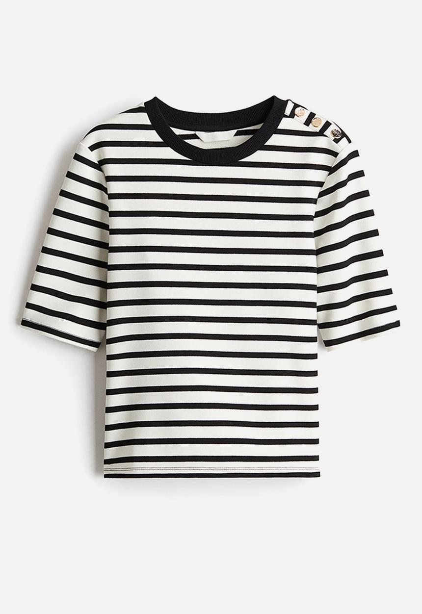 H&M - Fitted t-shirt - white & black striped 