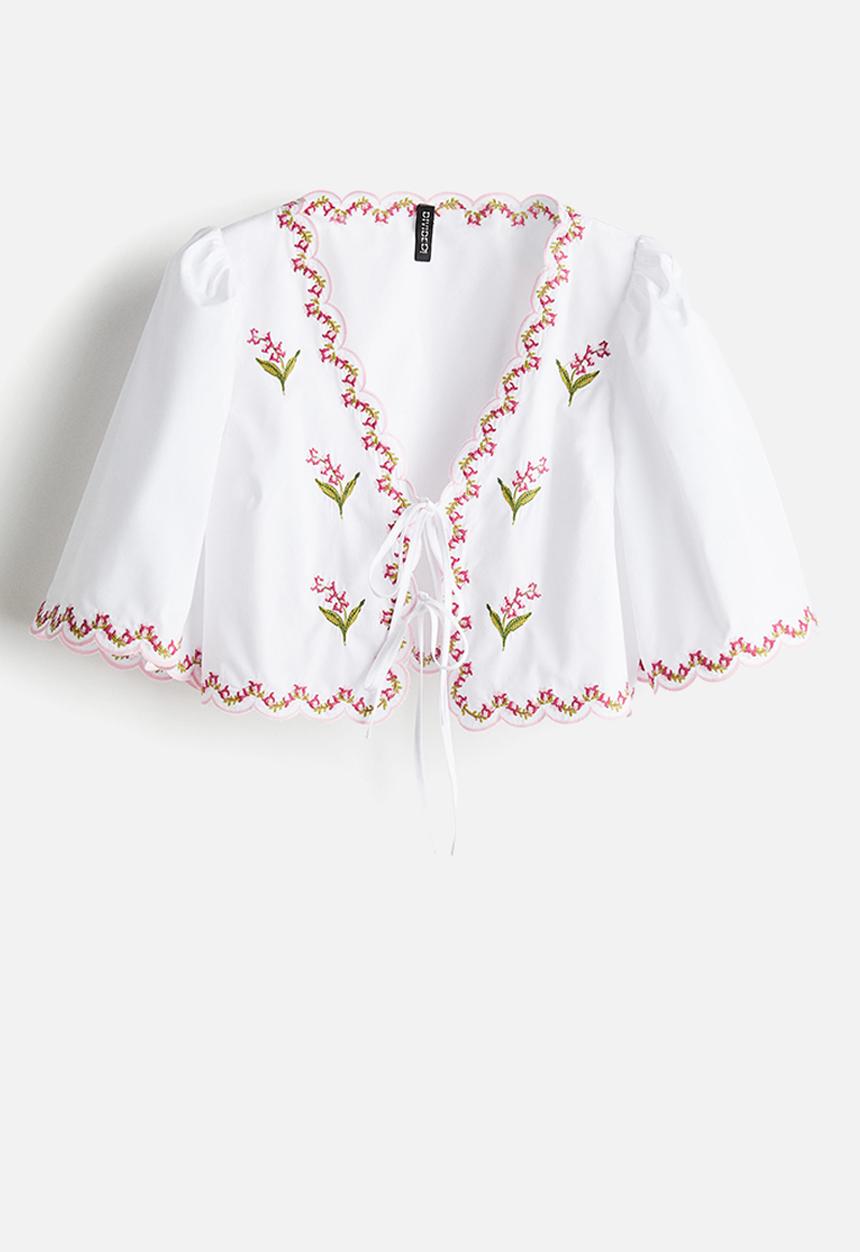 H&M - Floral-embroidered poplin blouse - white floral