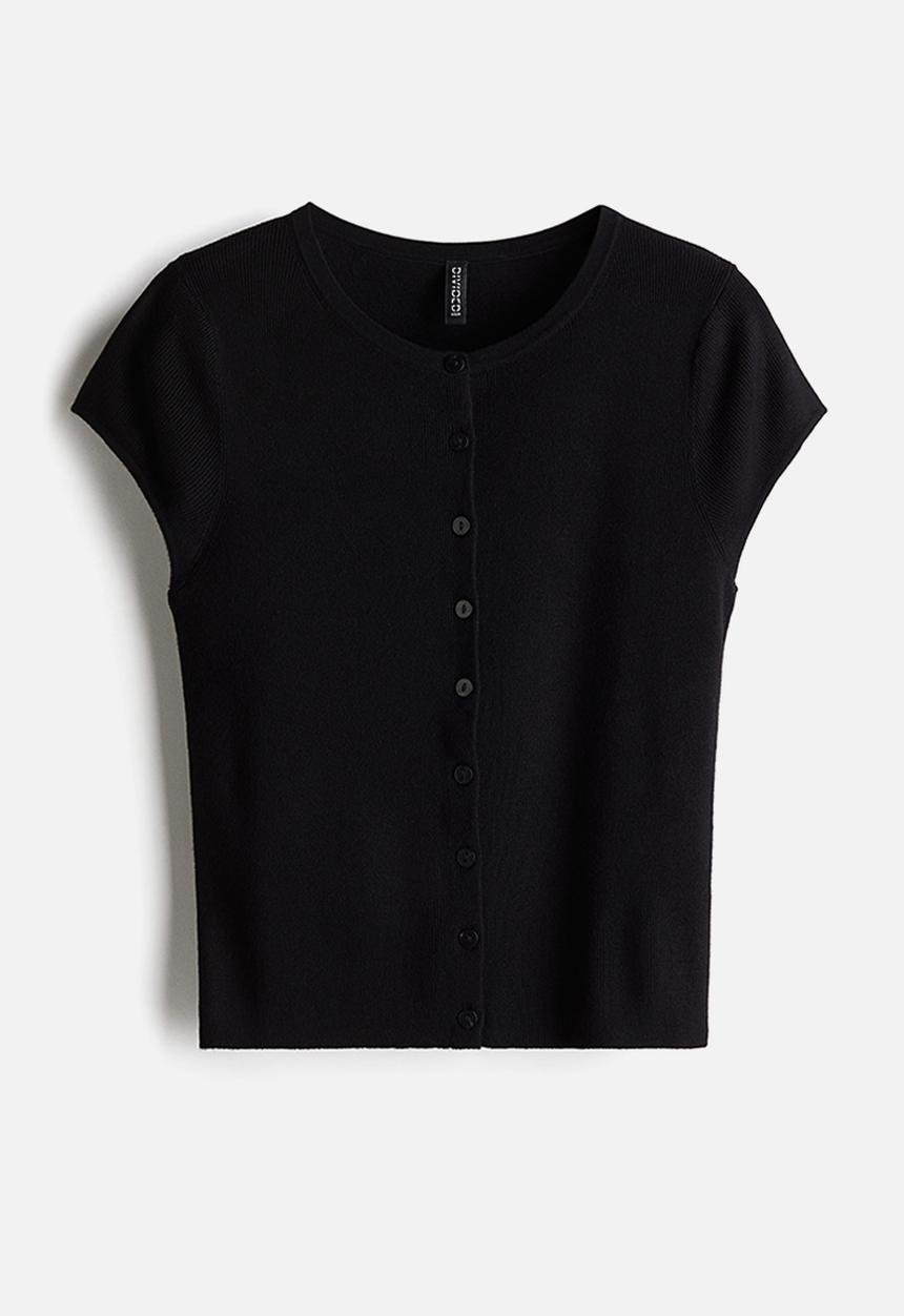 H&M - Short-sleeved fine-knit cardigan - black