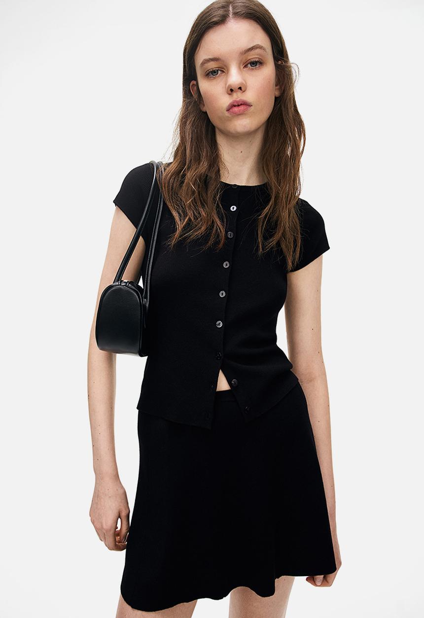 H&M - Short-sleeved fine-knit cardigan - black