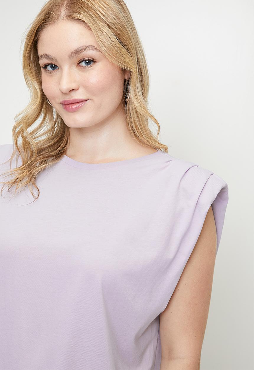 Trendyol - Plus size crew neck basic 100% cotton knitted blouse  - lilac