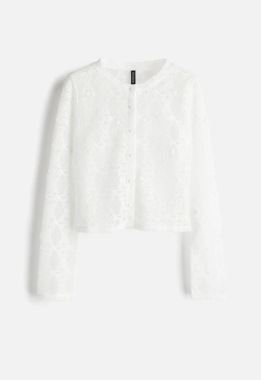 H&M - Hole-patterned cardigan - cream 