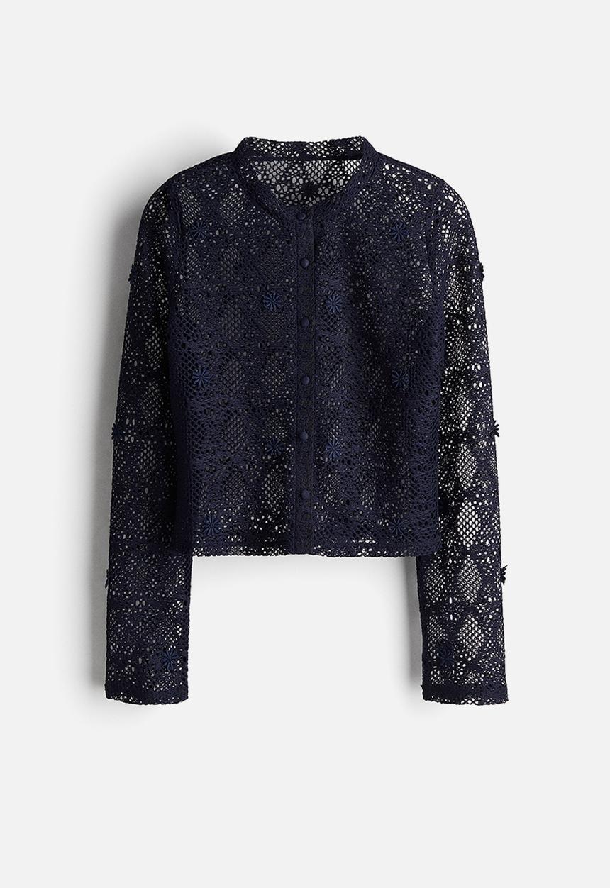 H&M - Hole-patterned cardigan - navy blue