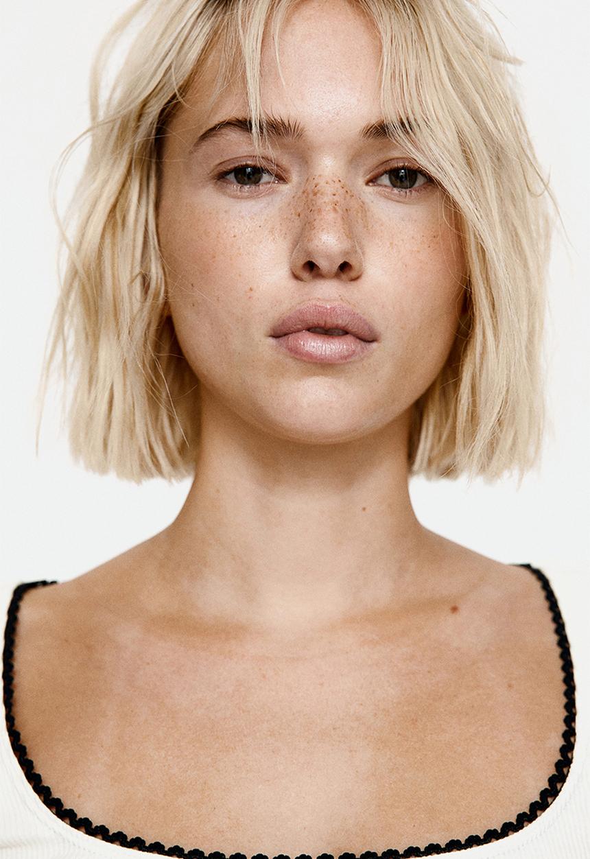 H&M - Picot-trimmed ribbed top - cream