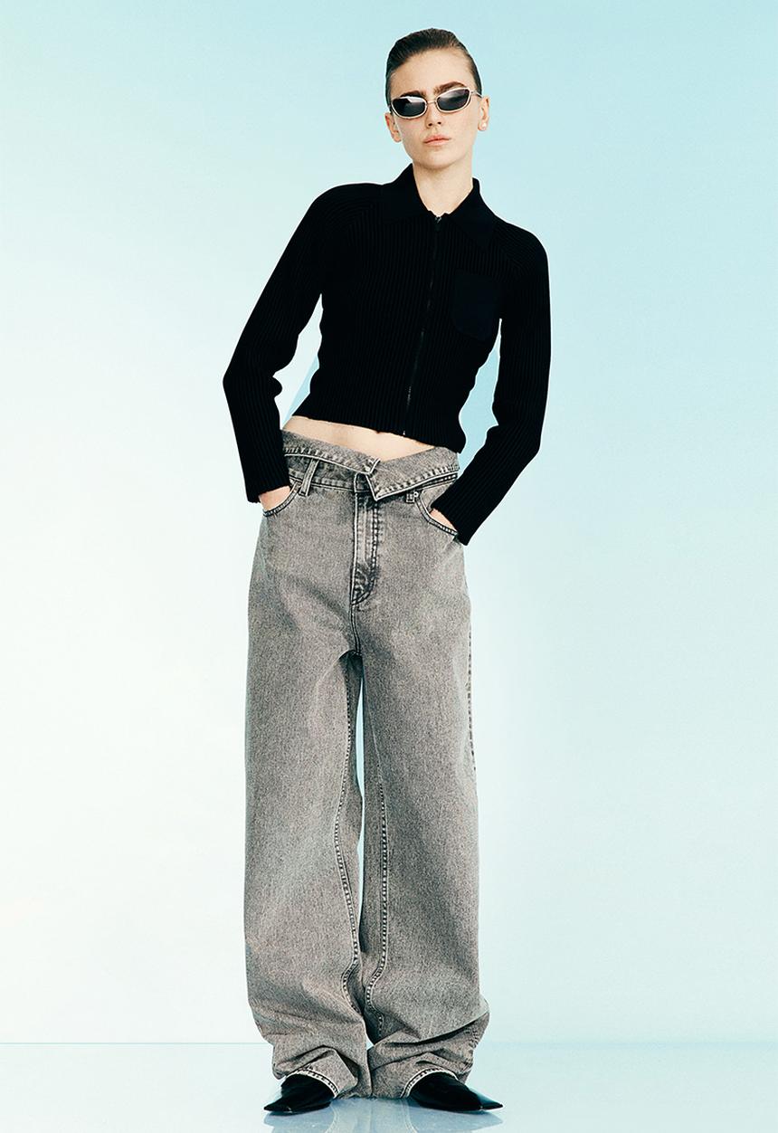 H&M - Rib-knit zip-through top - black